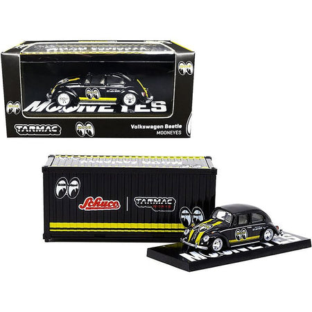 Volkswagen Beetle "Mooneyes" Black with Yellow Stripes with Container Case "Collaboration Model" 1/64 Diecast Model Car by Schuco & Tarmac Works - Schuco - ModelCars.com