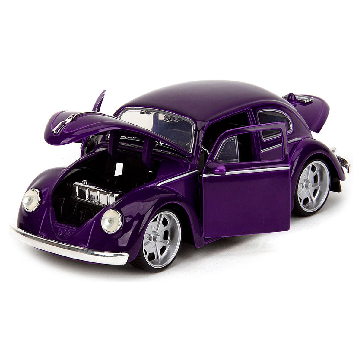 Volkswagen Beetle Purple Metallic and Wednesday Addams Diecast Figure "Wednesday" (2022) TV Series "Hollywood Rides" Series 1/24 Diecast Model Car by Jada - Jada - ModelCars.com