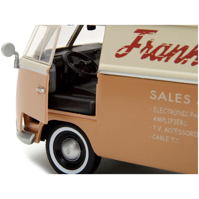 Volkswagen Bus "WheelJack" Tan and Beige "Frank's TV Repair" and Transformers Logo Diecast Statue "Transformers: Rise of the Beasts" (2023) Movie "Hollywood Rides" Series 1/24 Diecast Model Car by Jada - Jada - ModelCars.com