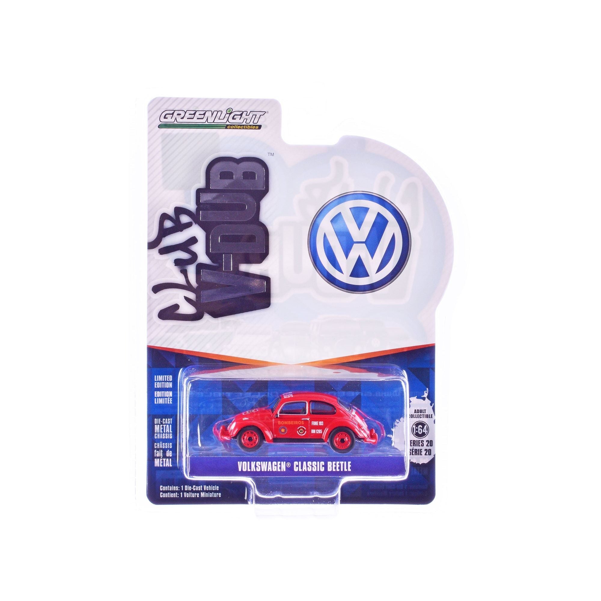 Volkswagen Classic Beetle "Corpo de Bombeiros da Policia Militar" Red "Club Vee - Dub" Series 20 1/64 Diecast Model Car by Greenlight - Greenlight - ModelCars.com