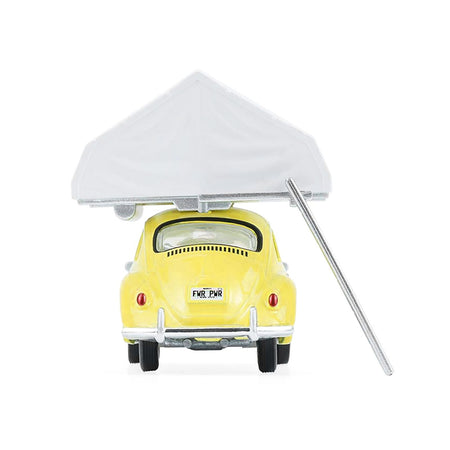 Volkswagen Classic Beetle Yellow with White Flower Graphics and Interior with Camp'otel Cartop Sleeper Tent "The Great Outdoors" Series 4 1/64 Diecast Model Car by Greenlight-Greenlight-ModelCars.com