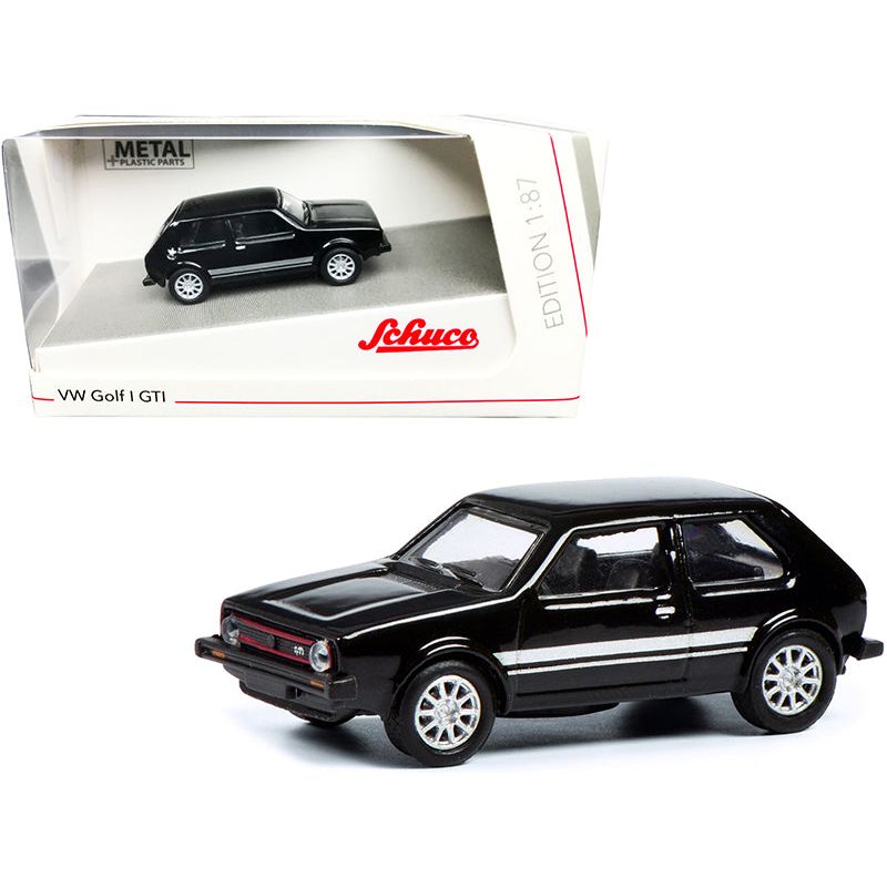 Volkswagen Golf I GTI Black with Silver Stripes 1/87 (HO) Diecast Model Car by Schuco-Schuco-ModelCars.com