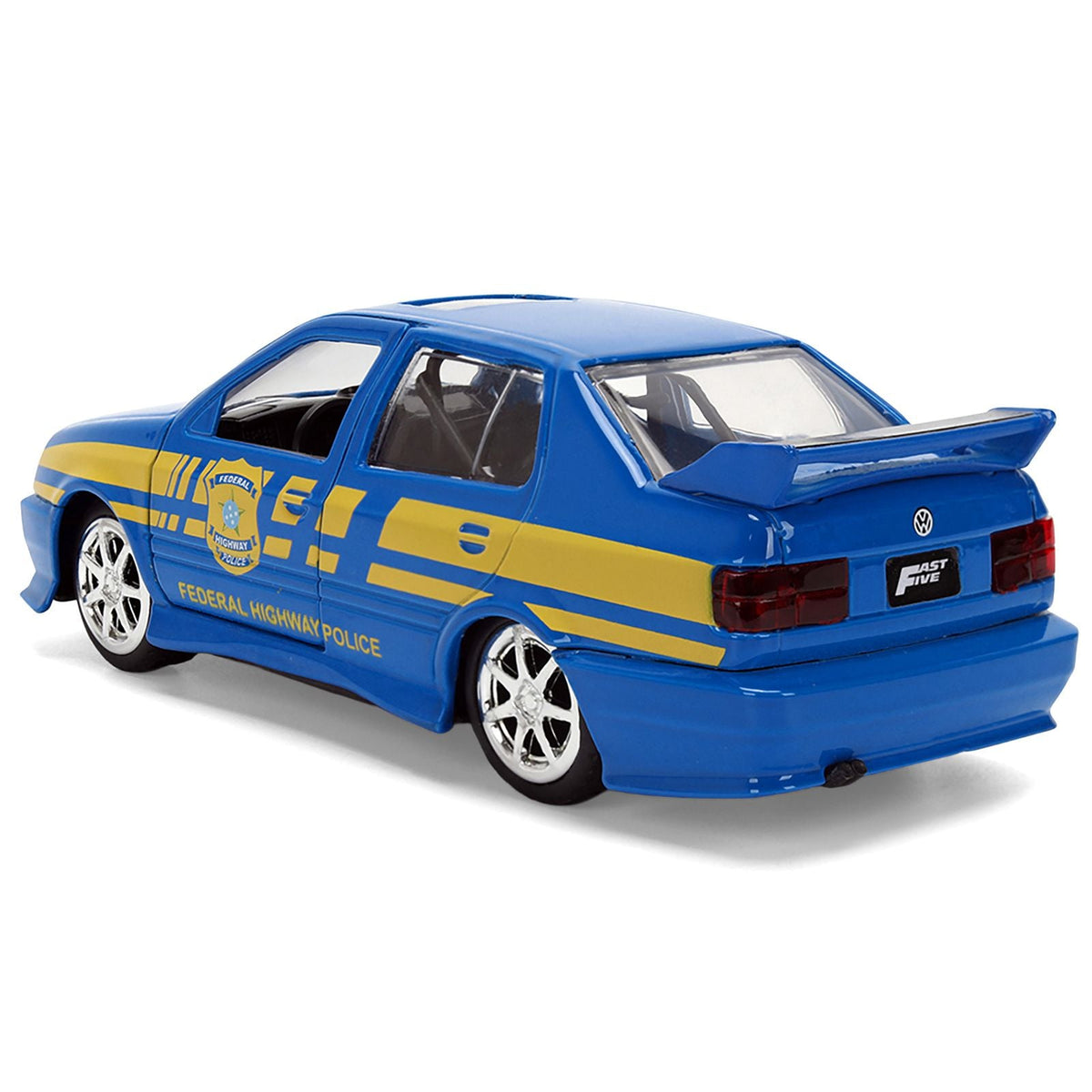 Volkswagen Jetta Police Vehicle "Rio Federal Highway Police" Blue with Yellow Stripes "Fast Five" (2011) Movie "Fast & Furious" Series 1/32 Diecast Model Car by Jada-Jada-ModelCars.com