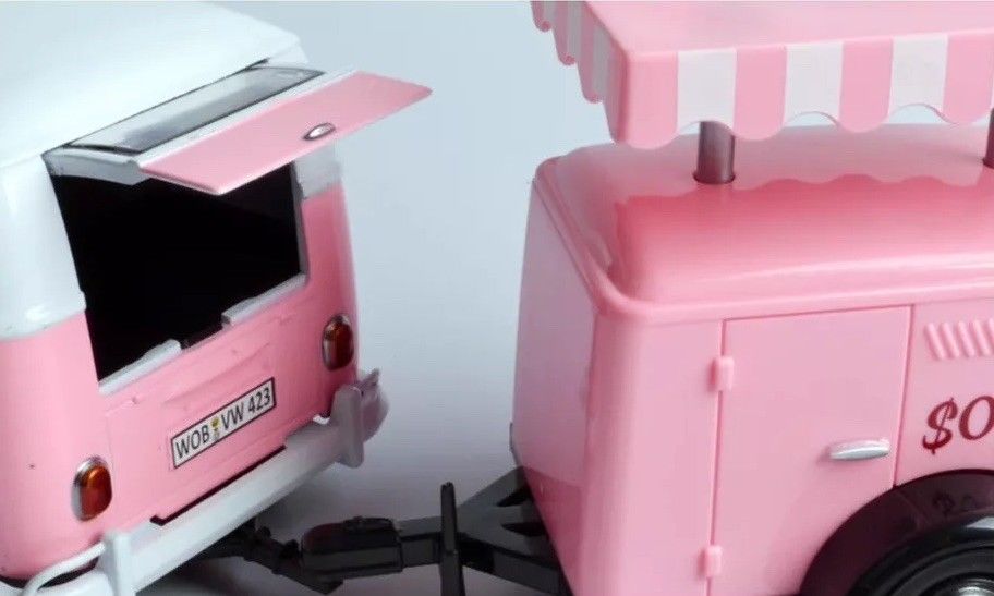 Volkswagen T1 Delivery Van with Ice-Cream Trailer Pink and White "Ice-Cream Shop" 1/24 Diecast Model Car by Motormax-Motormax-ModelCars.com