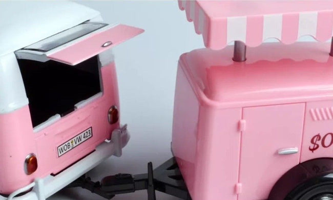 Volkswagen T1 Delivery Van with Ice-Cream Trailer Pink and White "Ice-Cream Shop" 1/24 Diecast Model Car by Motormax-Motormax-ModelCars.com