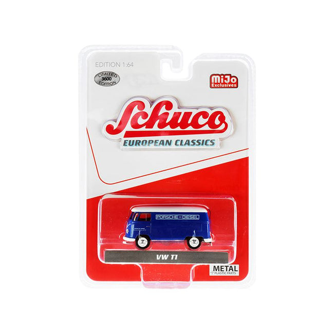 Volkswagen T1 Panel Bus "Porsche Diesel" Blue with White Top "European Classics" Series Limited Edition to 3600 pieces Worldwide 1/64 Diecast Model by Schuco-Schuco-ModelCars.com