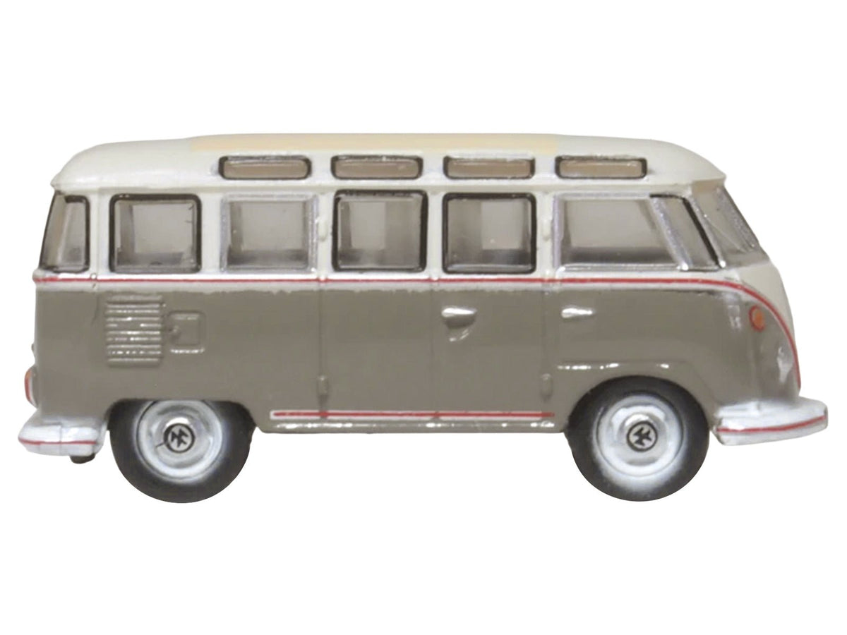 Volkswagen T1 Samba Bus Mouse Grey and Pearl White with Red Stripes 1/148 (N) Scale Diecast Model Car by Oxford Diecast-Oxford Diecast-ModelCars.com
