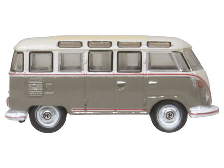 Volkswagen T1 Samba Bus Mouse Grey and Pearl White with Red Stripes 1/148 (N) Scale Diecast Model Car by Oxford Diecast-Oxford Diecast-ModelCars.com
