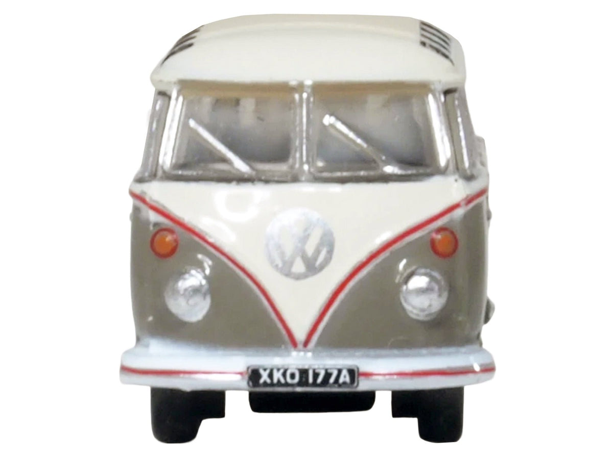 Volkswagen T1 Samba Bus Mouse Grey and Pearl White with Red Stripes 1/148 (N) Scale Diecast Model Car by Oxford Diecast-Oxford Diecast-ModelCars.com