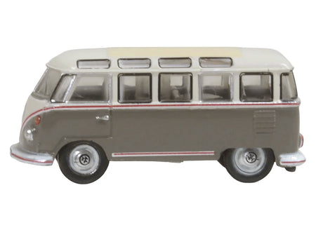 Volkswagen T1 Samba Bus Mouse Grey and Pearl White with Red Stripes 1/148 (N) Scale Diecast Model Car by Oxford Diecast-Oxford Diecast-ModelCars.com