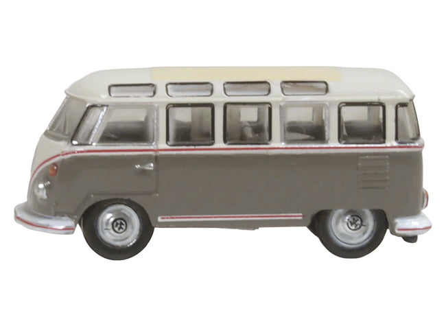 Volkswagen T1 Samba Bus Mouse Grey and Pearl White with Red Stripes 1/148 (N) Scale Diecast Model Car by Oxford Diecast-Oxford Diecast-ModelCars.com