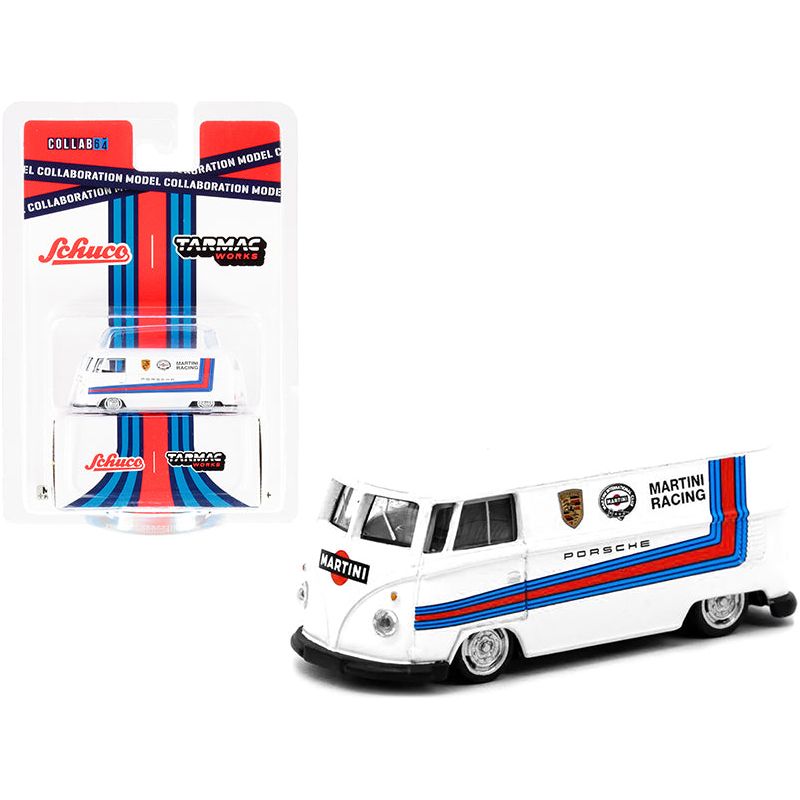 Volkswagen T1 Van Low Ride Height White with Stripes "Martini Racing" "Collaboration Model" 1/64 Diecast Model Car by Schuco & Tarmac Works-Schuco-ModelCars.com