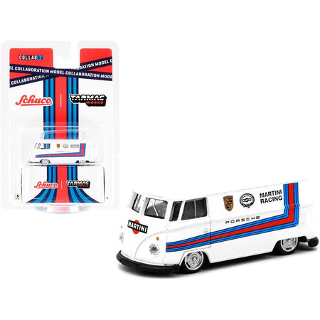 Volkswagen T1 Van Low Ride Height White with Stripes "Martini Racing" "Collaboration Model" 1/64 Diecast Model Car by Schuco & Tarmac Works-Schuco-ModelCars.com