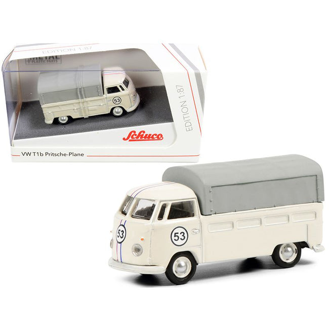 Volkswagen T1b Pritsche Plane Pickup Truck with Canopy #53 Cream 1/87 (HO) Diecast Model by Schuco-Schuco-ModelCars.com