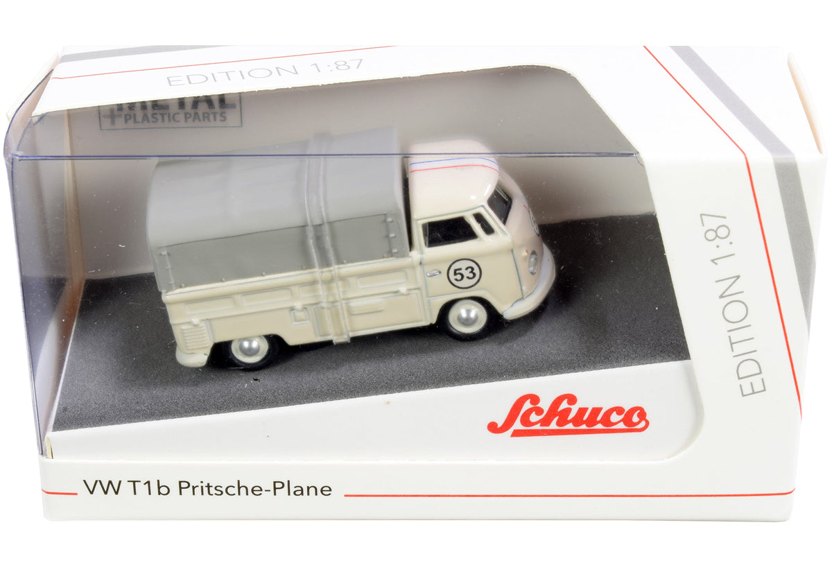 Volkswagen T1b Pritsche Plane Pickup Truck with Canopy #53 Cream 1/87 (HO) Diecast Model by Schuco-Schuco-ModelCars.com