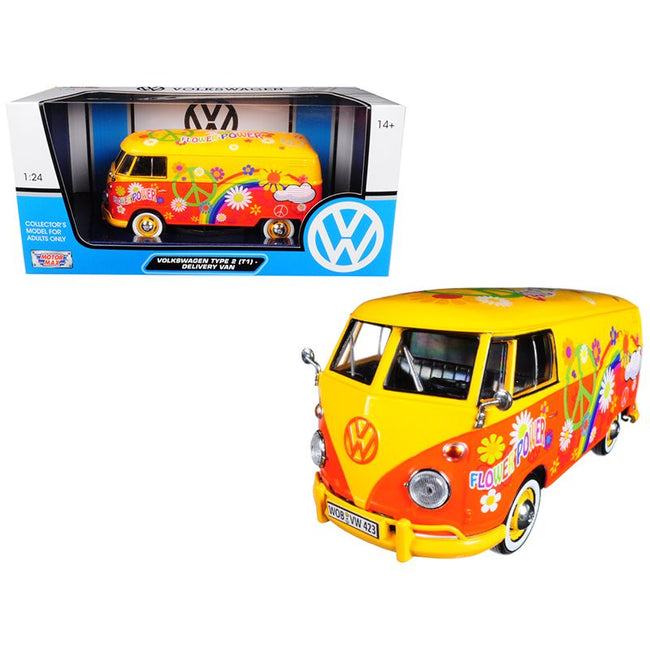 Volkswagen Type 2 (T1) Delivery Van Flower Power 1/24 Diecast Car Model by Motormax-Motormax-ModelCars.com
