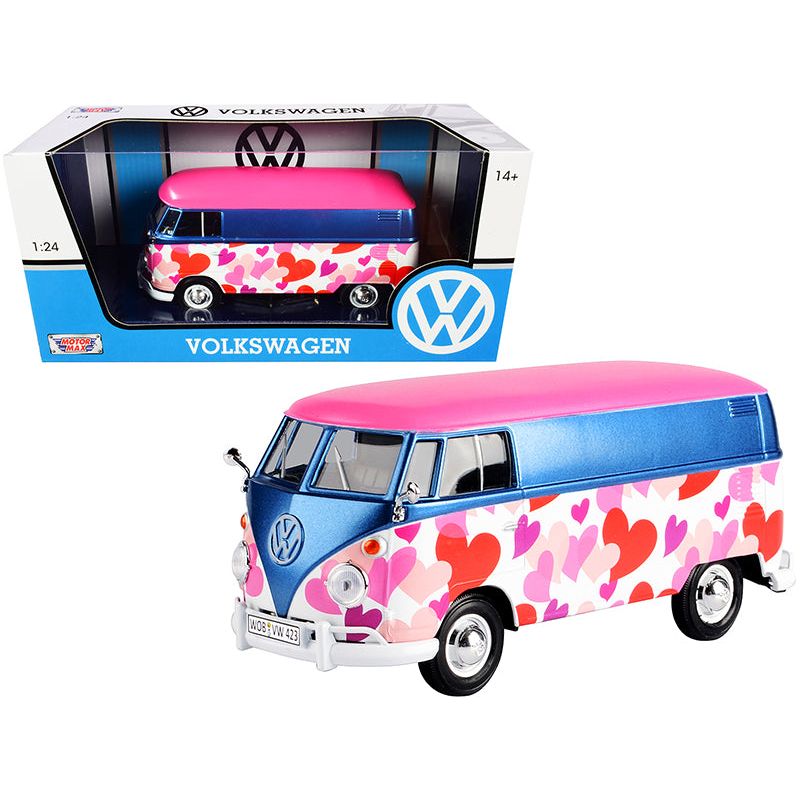 Volkswagen Type 2 (T1) Delivery Van "Love" Pink and Blue Metallic 1/24 Diecast Model Car by Motormax - Motormax - ModelCars.com