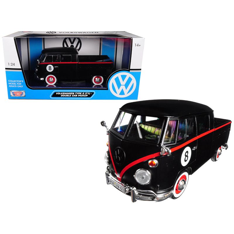 Volkswagen Type 2 (T1) Double Cab Pickup 8 Matt Black 1/24 Diecast Car Model by Motormax - Motormax - ModelCars.com