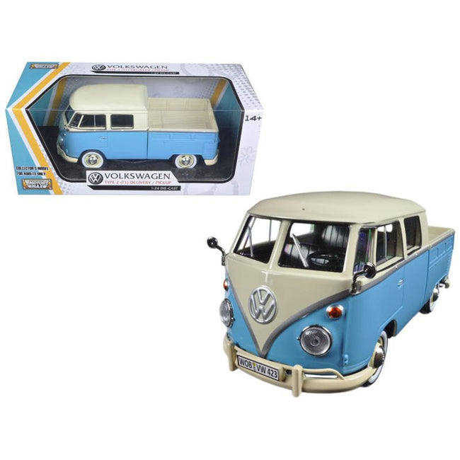 Volkswagen Type 2 (T1) Double Cab Pickup Truck Light Blue and Cream 1/24 Diecast Model Car by Motormax - Motormax - ModelCars.com