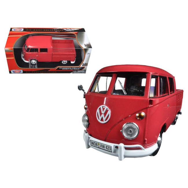 Volkswagen Type 2 (T1) Double Cab Pickup Truck Wax Red 1/24 Diecast Model Car by Motormax - Motormax - ModelCars.com