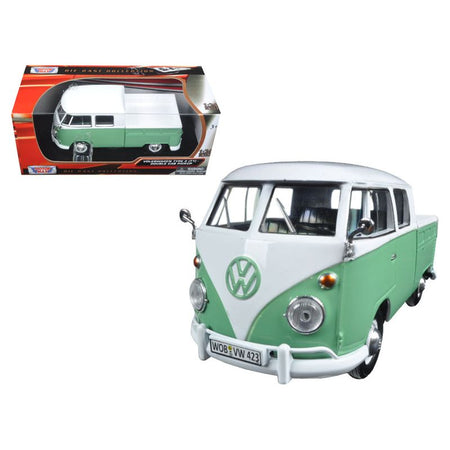 Volkswagen Type 2 (T1) Double Cab Pickup Truck White and Green 1/24 Diecast Model Car by Motormax - Motormax - ModelCars.com