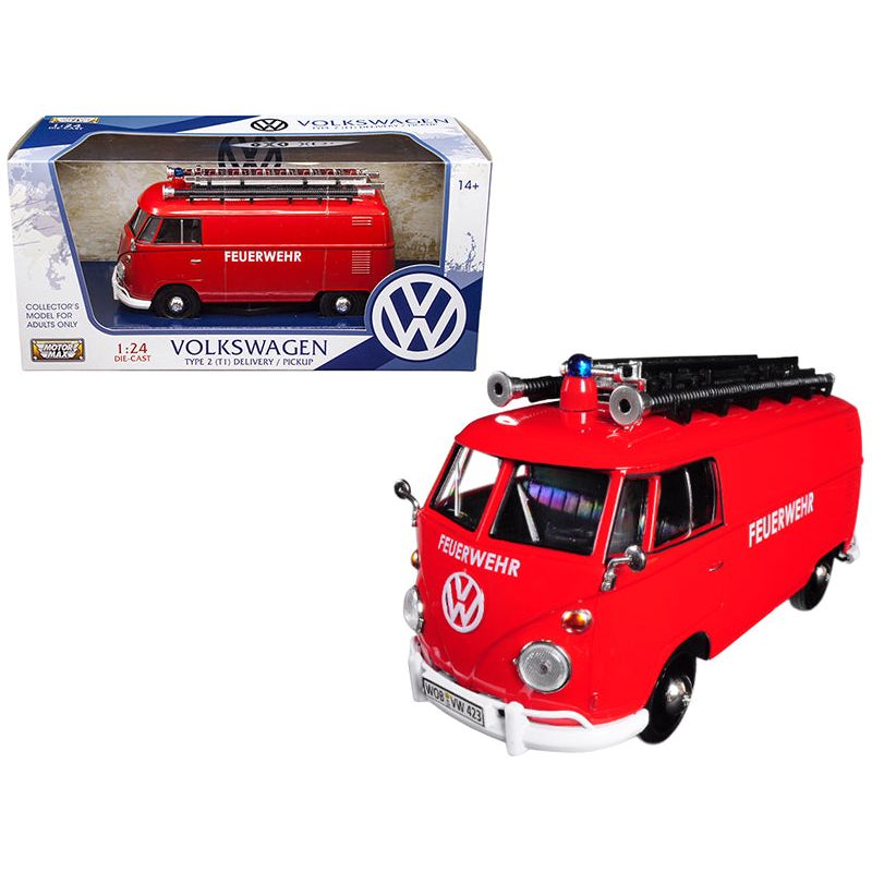 Volkswagen Type 2 (T1) Fire Van "Feuerwehr" Red 1/24 Diecast Model Car by Motormax - Motormax - ModelCars.com
