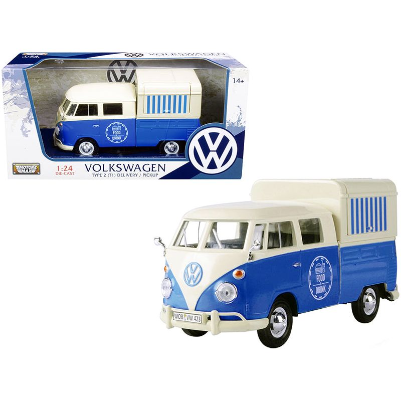 Volkswagen Type 2 (T1) Pickup Food Truck Cream and Blue 1/24 Diecast Model Car by Motormax - Motormax - ModelCars.com