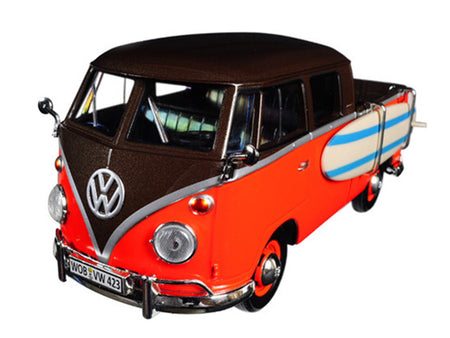 Volkswagen Type 2 (T1) Pickup with Surfboard Brown and Orange 1/24 Diecast Model Car by Motormax-Motormax-ModelCars.com