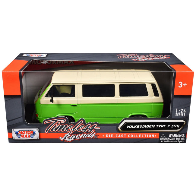 Volkswagen Type 2 (T3) Van Green and Beige "Timeless Legends" Series 1/24 Diecast Model Car by Motormax-Motormax-ModelCars.com