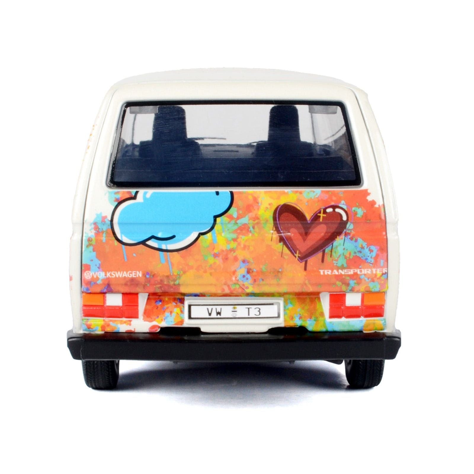 Volkswagen Type 2 (T3) Van White Metallic with Graffiti Graphics 1/24 Diecast Model Car by Motormax - Motormax - ModelCars.com