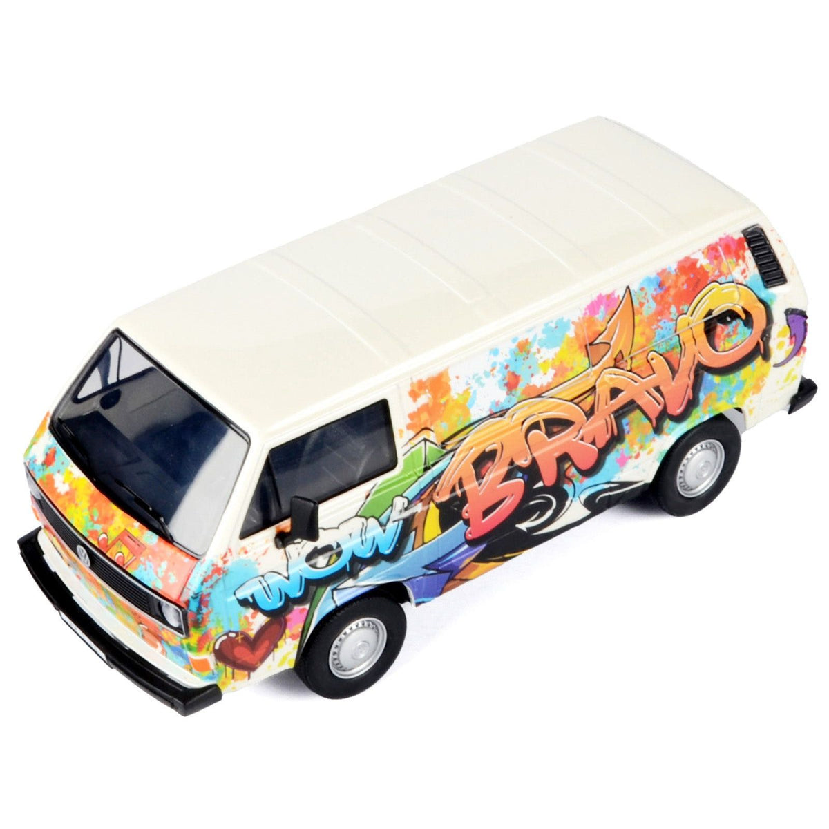 Volkswagen Type 2 (T3) Van White Metallic with Graffiti Graphics 1/24 Diecast Model Car by Motormax - Motormax - ModelCars.com