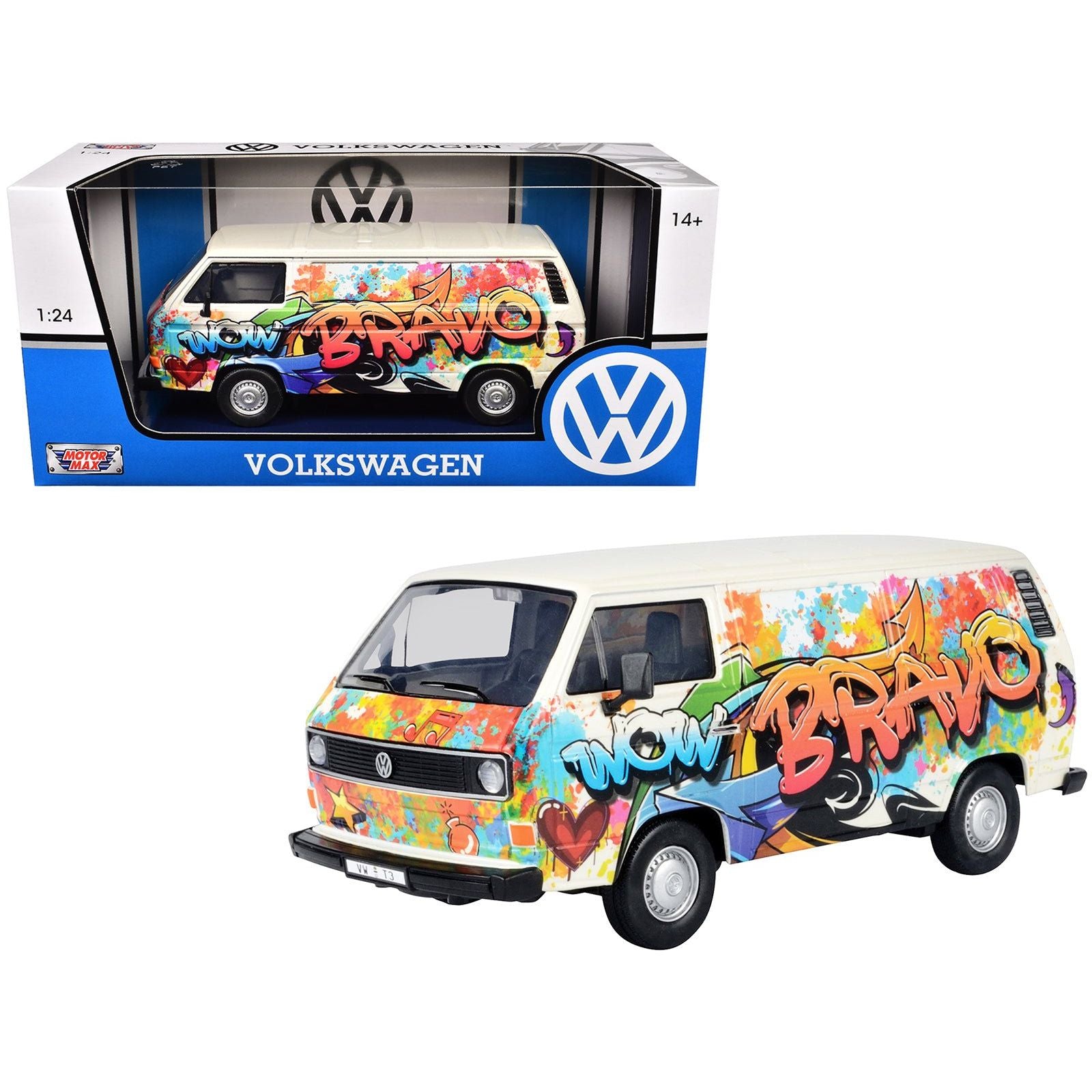 Volkswagen Type 2 (T3) Van White Metallic with Graffiti Graphics 1/24 Diecast Model Car by Motormax - Motormax - ModelCars.com