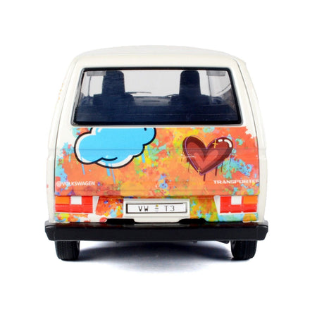 Volkswagen Type 2 (T3) Van White Metallic with Graffiti Graphics 1/24 Diecast Model Car by Motormax-Motormax-ModelCars.com