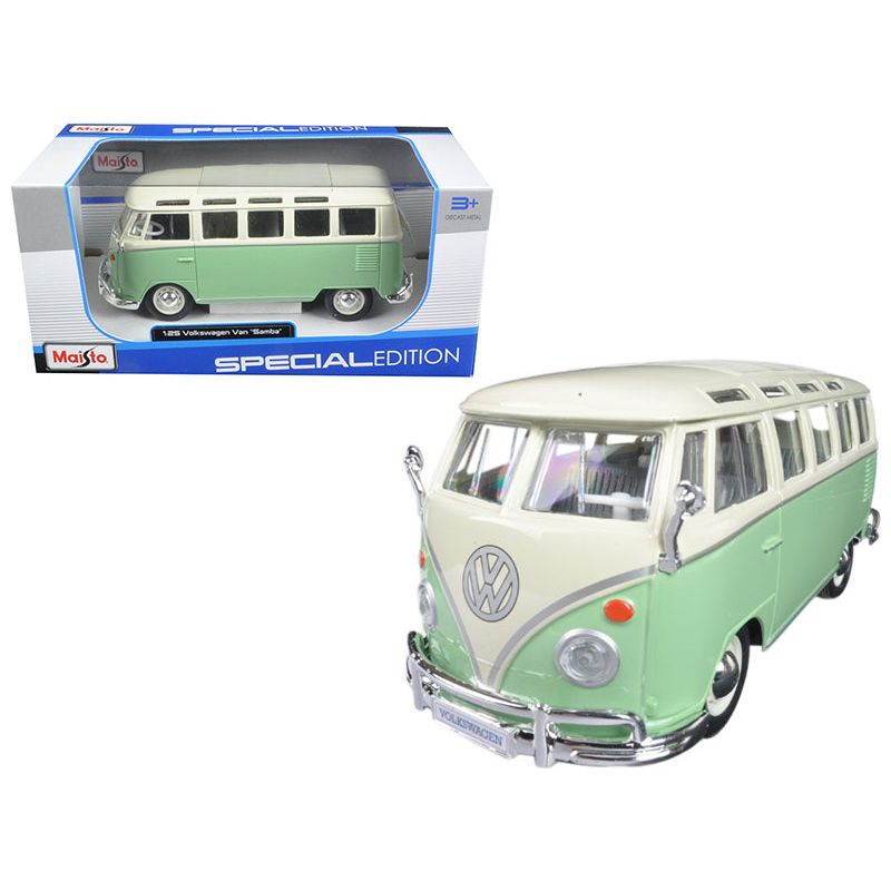 Volkswagen Van Samba Bus Green and Cream 1/25 Diecast Model by Maisto - Maisto - ModelCars.com