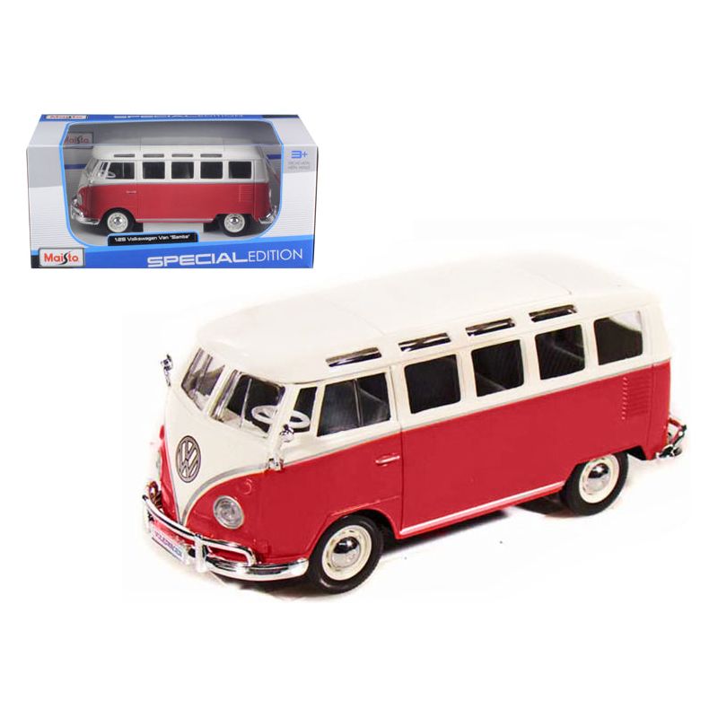 Volkswagen Van Samba Bus Red and White 1/25 Diecast Model by Maisto - Maisto - ModelCars.com