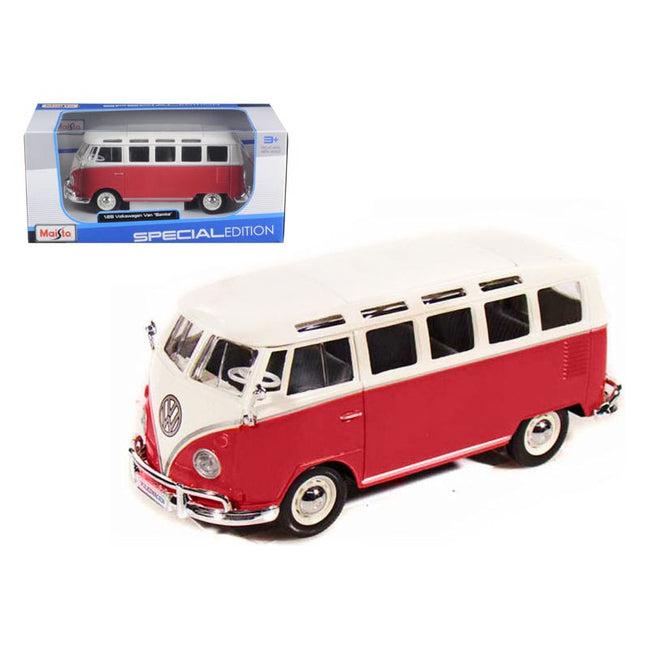 Volkswagen Van Samba Bus Red and White 1/25 Diecast Model by Maisto - Maisto - ModelCars.com