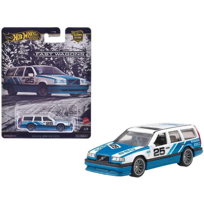 Volvo 850 Estate Wagon #25 Blue and White "Fast Wagons" Series Diecast Model Car by Hot Wheels-Hotwheels-ModelCars.com