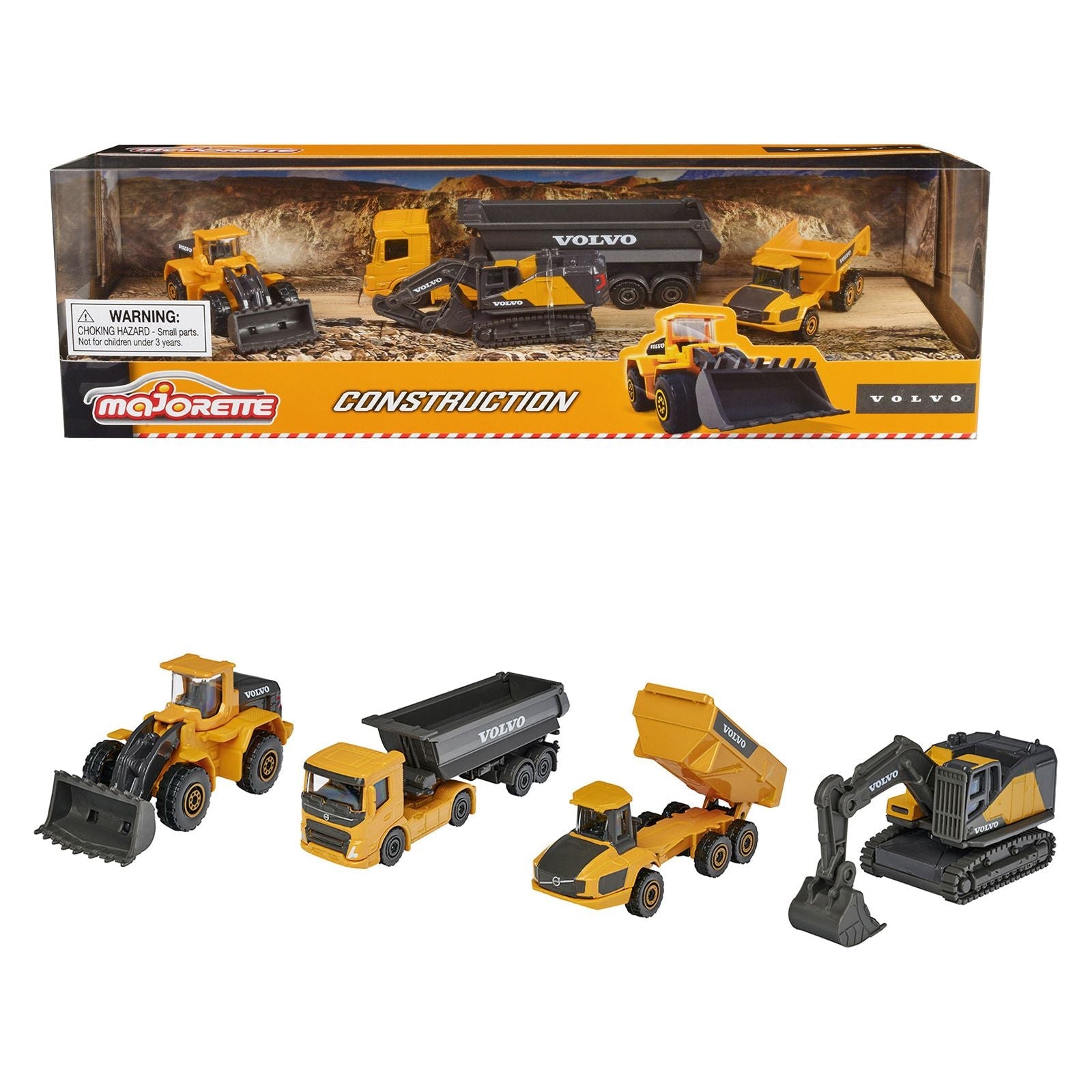 Volvo Construction (2023) 4 Piece Set 1/64 Diecast Models by Majorette - Majorette - ModelCars.com