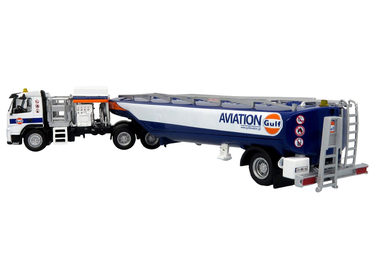 Volvo FM500 with Esterer Aviation Refueling Tanker Truck "Gulf Aviation" White with Blue Stripes Limited Edition 1/87 (HO) Diecast Model by Iconic Replicas-Iconic Replicas-ModelCars.com