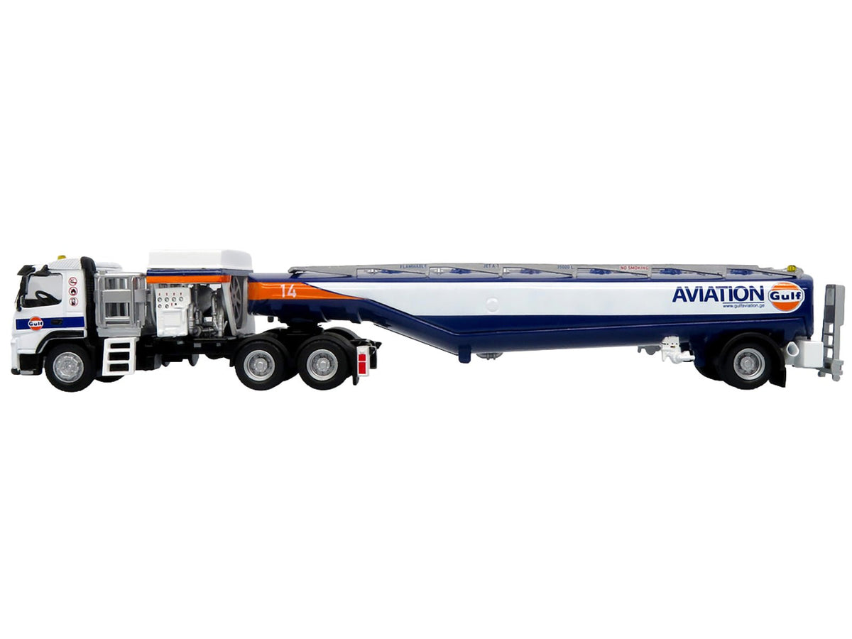 Volvo FM500 with Esterer Aviation Refueling Tanker Truck "Gulf Aviation" White with Blue Stripes Limited Edition 1/87 (HO) Diecast Model by Iconic Replicas-Iconic Replicas-ModelCars.com