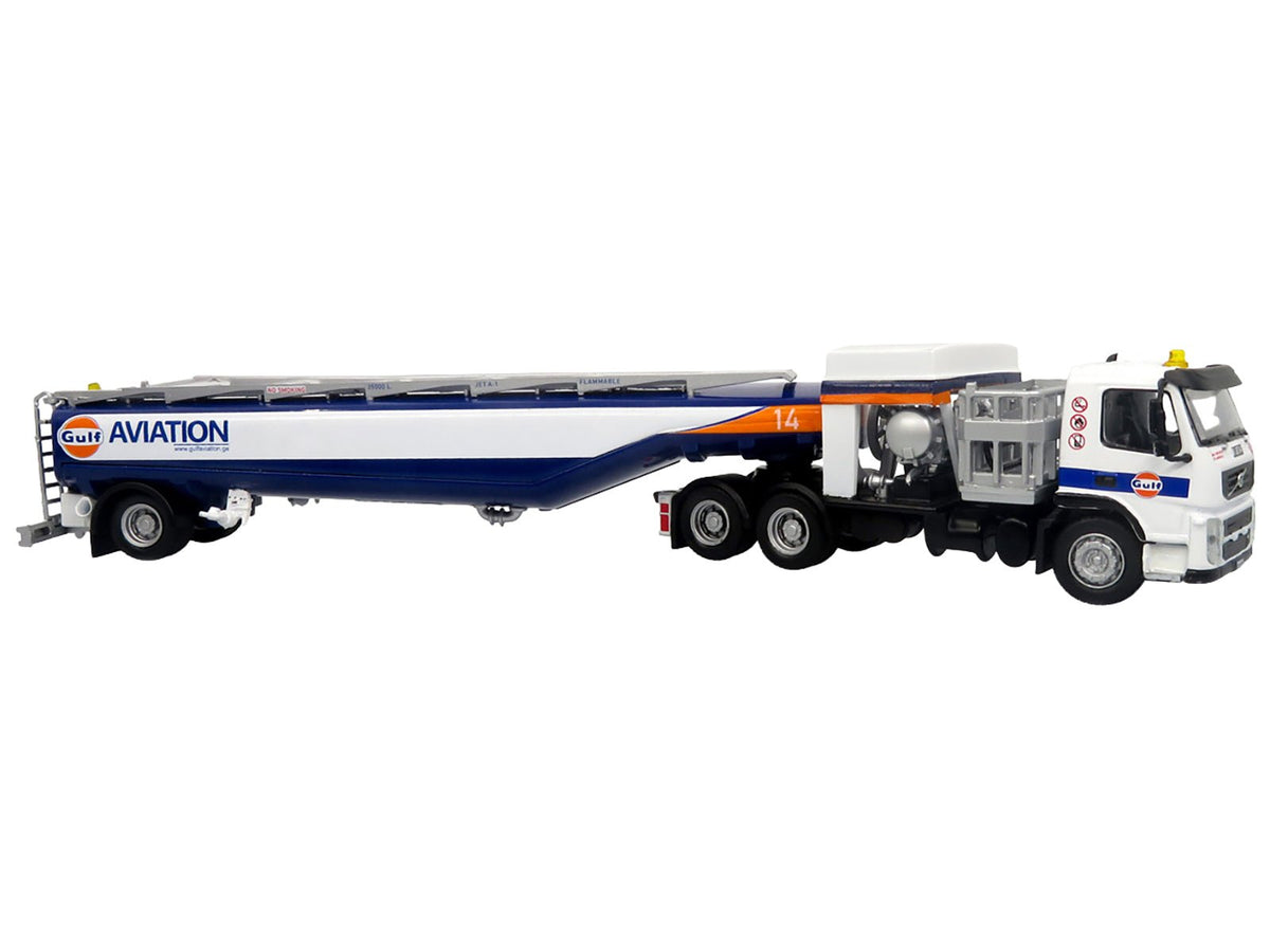 Volvo FM500 with Esterer Aviation Refueling Tanker Truck "Gulf Aviation" White with Blue Stripes Limited Edition 1/87 (HO) Diecast Model by Iconic Replicas-Iconic Replicas-ModelCars.com