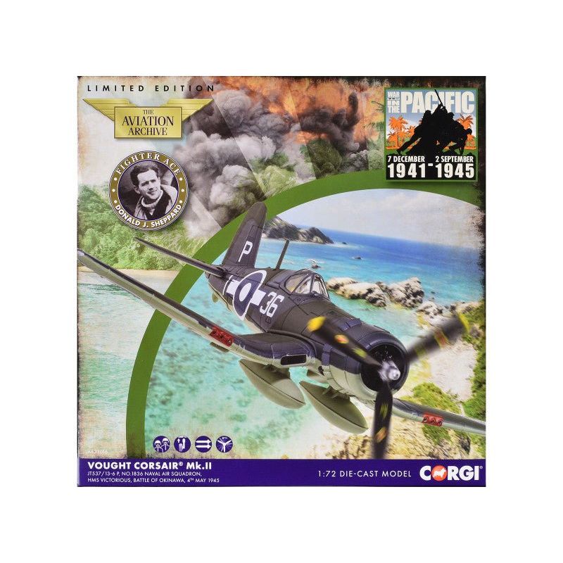 Vought Corsair Mk. II Fighter Aircraft "JT537 1836 Naval Air Squadron HMS Victorious Battle of Okinawa" (1945) British Royal Navy Fleet Air Arm "The Aviation Archive" Series 1/72 Diecast Model by Corgi-Corgi-ModelCars.com