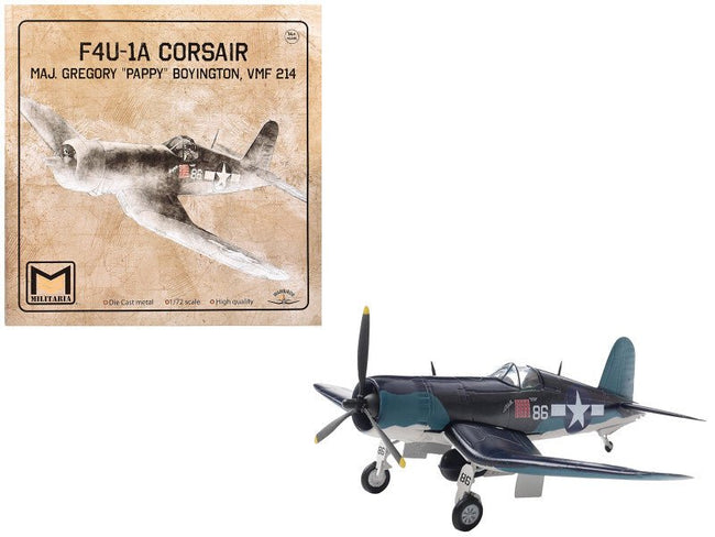 Vought F4U-1A Corsair Fighter Aircraft "Maj. Gregory "Pappy" Boyington VMF 214" United States Marine Corps 1/72 Diecast Model by Militaria Die Cast-Militaria Die Cast-ModelCars.com