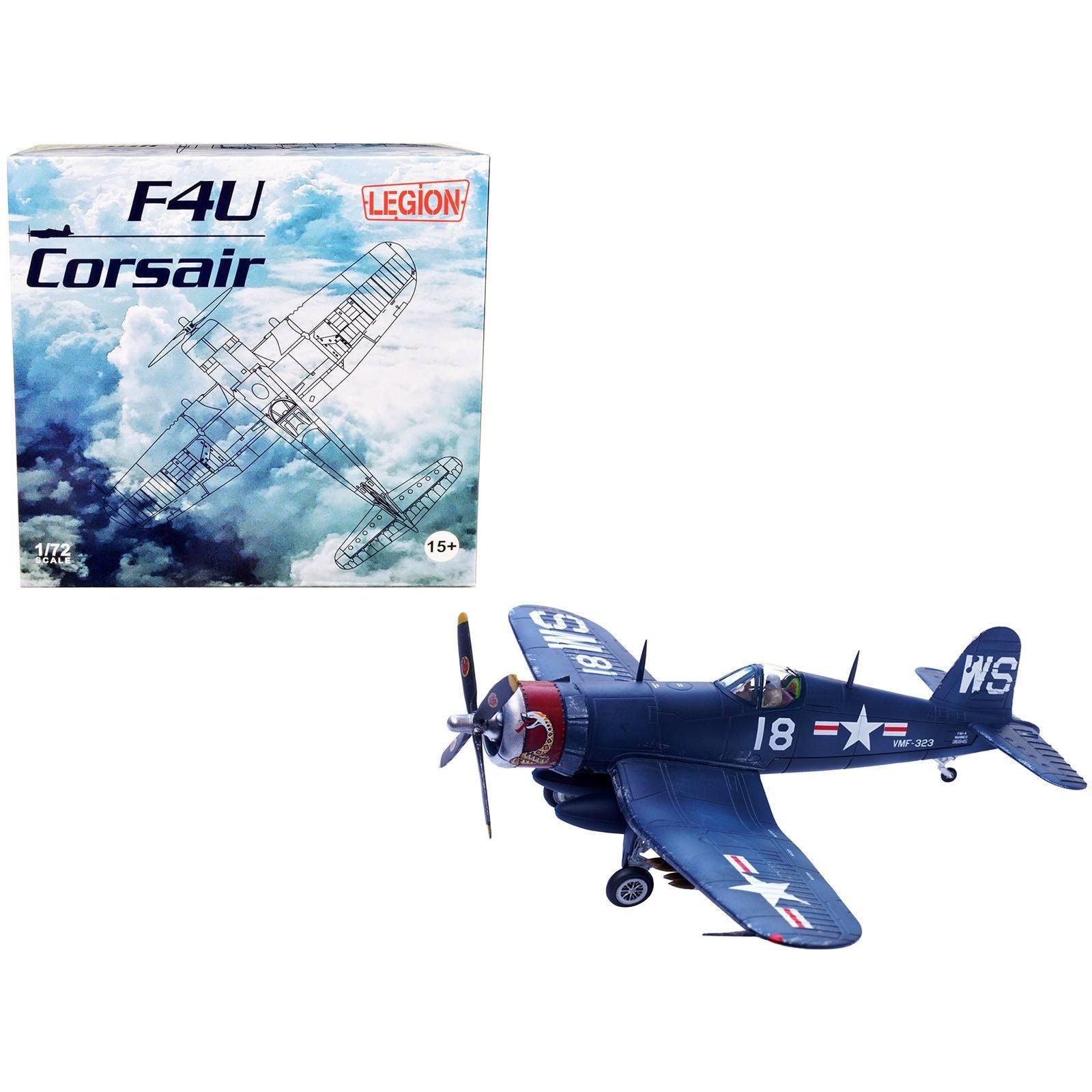 Vought F4U - 4 Corsair Fighter Plane Marine Fighter Squadron 323 (VMF - 323) "Death Rattlers" USS Sicily (CVE - 118) (1951) 1/72 Diecast Airplane Model by Legion - Legion - ModelCars.com