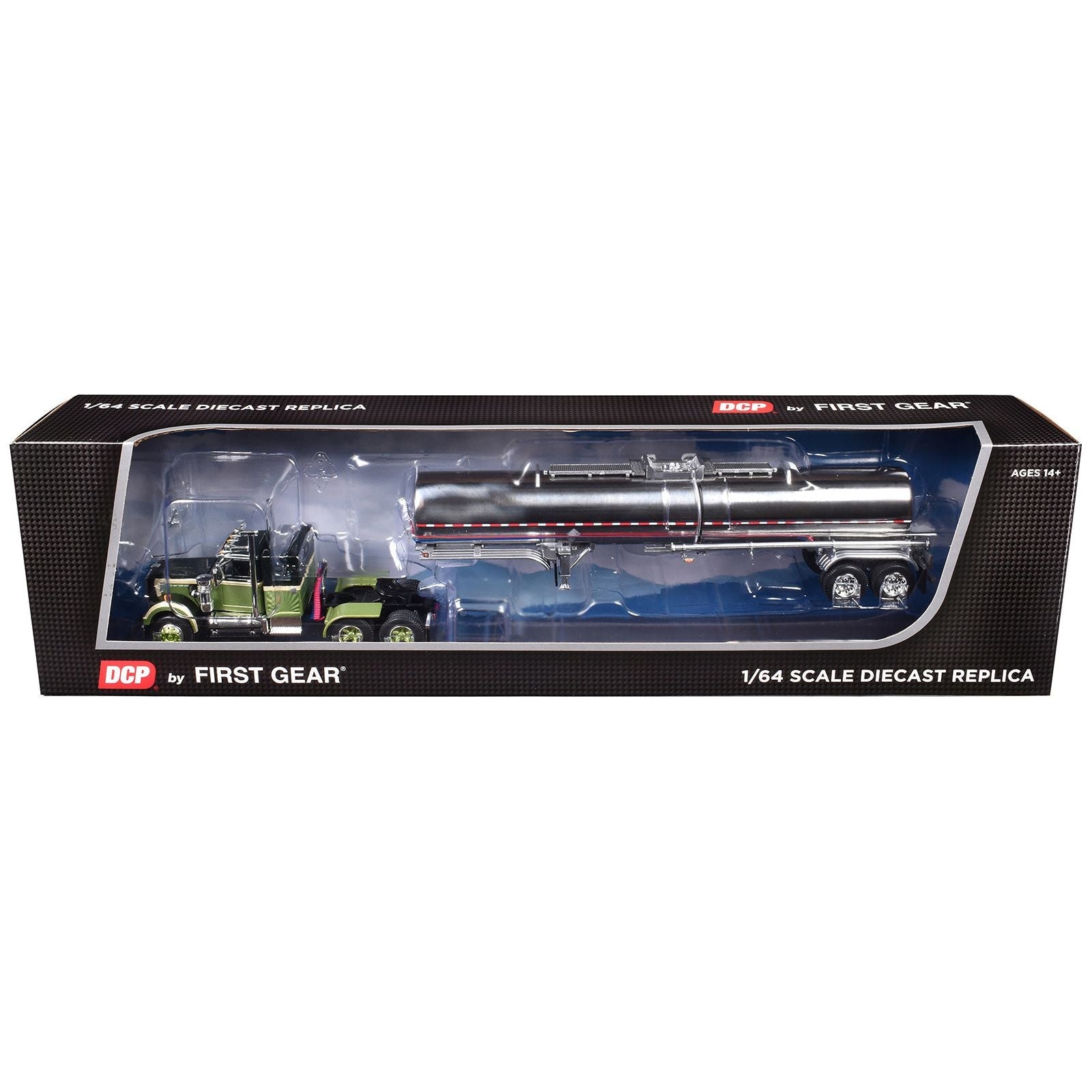 Western Star 4900 with 36" Vintage Flat Top Sleeper and Brenner Chemical Tank Trailer Olive and Dark Green Two - Tone 1/64 Diecast Model by DCP/First Gear - First Gear - ModelCars.com