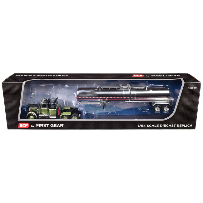 Western Star 4900 with 36" Vintage Flat Top Sleeper and Brenner Chemical Tank Trailer Olive and Dark Green Two - Tone 1/64 Diecast Model by DCP/First Gear - First Gear - ModelCars.com