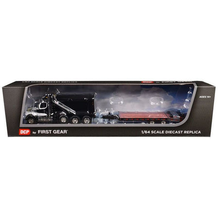 Western Star 49X Truck with Ox Bodies Dump & Beaver Tail Trailer Black with White Graphics 1/64 Diecast Model by DCP/First Gear-First Gear-ModelCars.com
