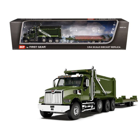 Western Star 49X Truck with Ox Bodies Dump & Beaver Tail Trailer Green Metallic 1/64 Diecast Model by DCP/First Gear-First Gear-ModelCars.com