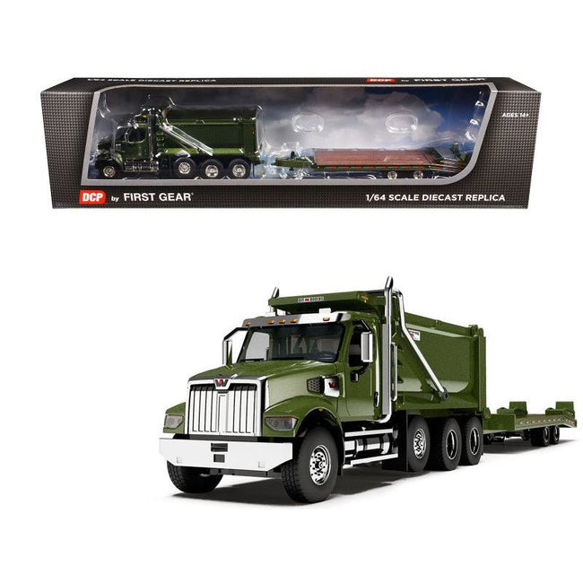 Western Star 49X Truck with Ox Bodies Dump & Beaver Tail Trailer Green Metallic 1/64 Diecast Model by DCP/First Gear-First Gear-ModelCars.com