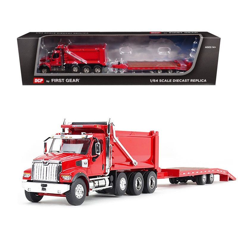 Western Star 49X Truck with Ox Bodies Dump & Beaver Tail Trailer Viper Red 1/64 Diecast Model by DCP/First Gear - First Gear - ModelCars.com